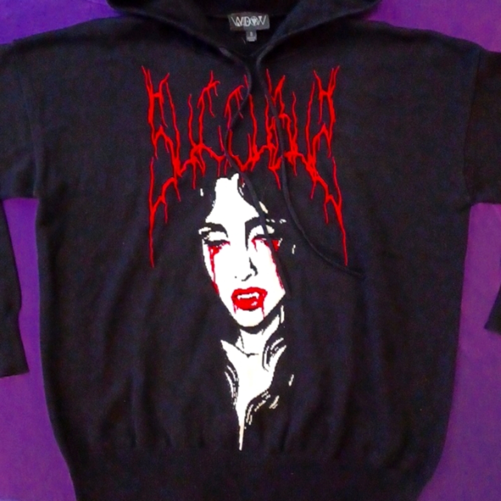 DOLLSKILL WIDOW S NLACK LONG-SLEEVED HOODIE SWEATER"SUCUBUS" VAMPIRE OVERSIZED